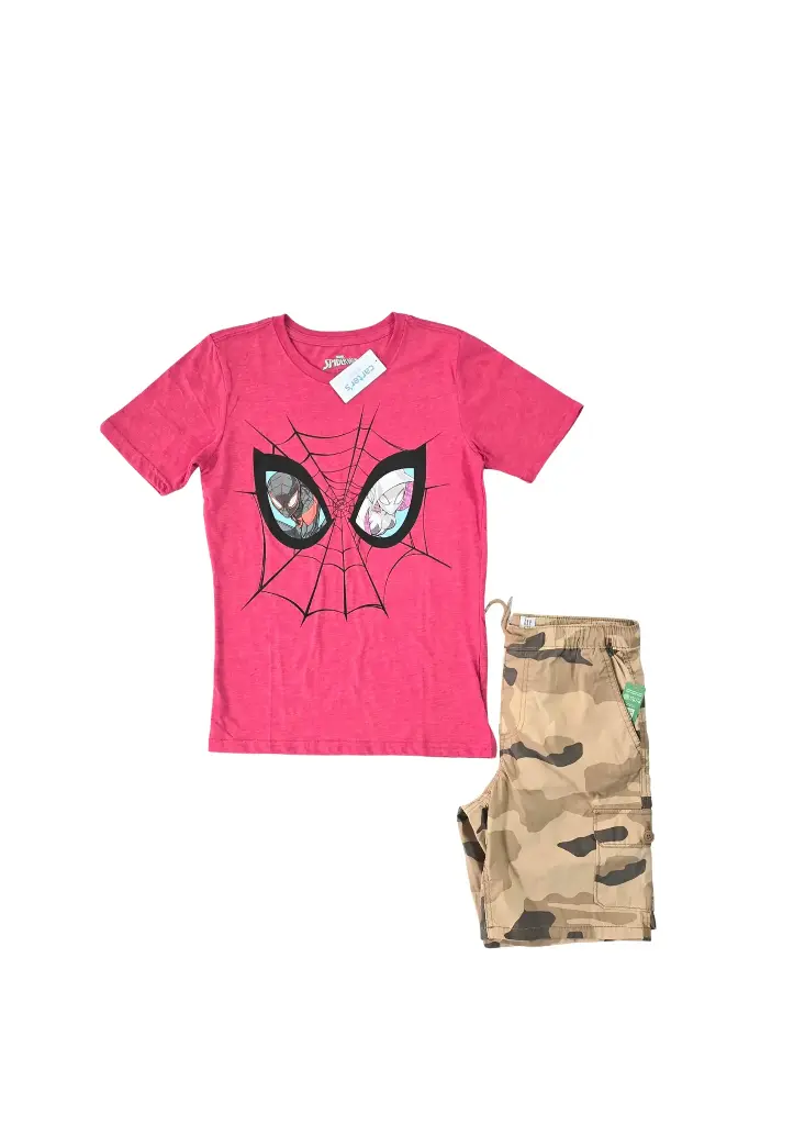 Camiseta spiderman y short cargo talla 14 años