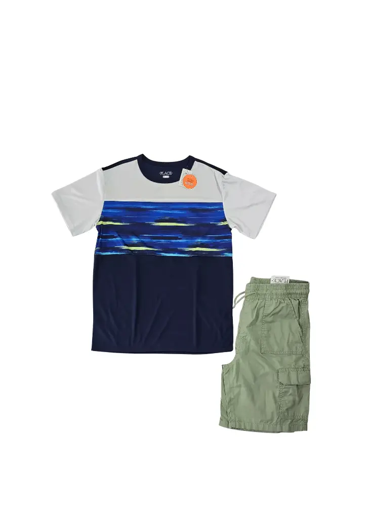 Camisa tela deportiva y short cargo talla 14 años 