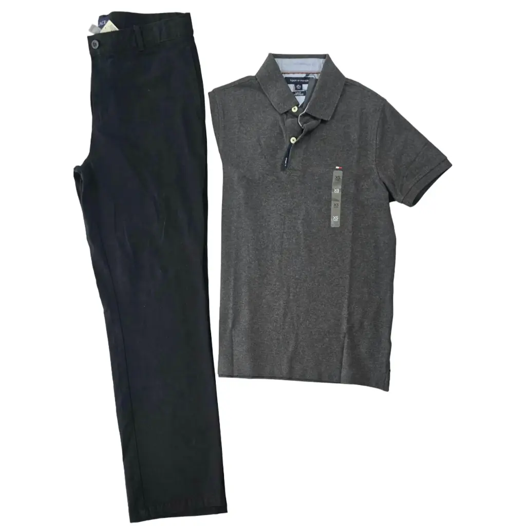 Polo gris y pantalon formal, talla 16 
