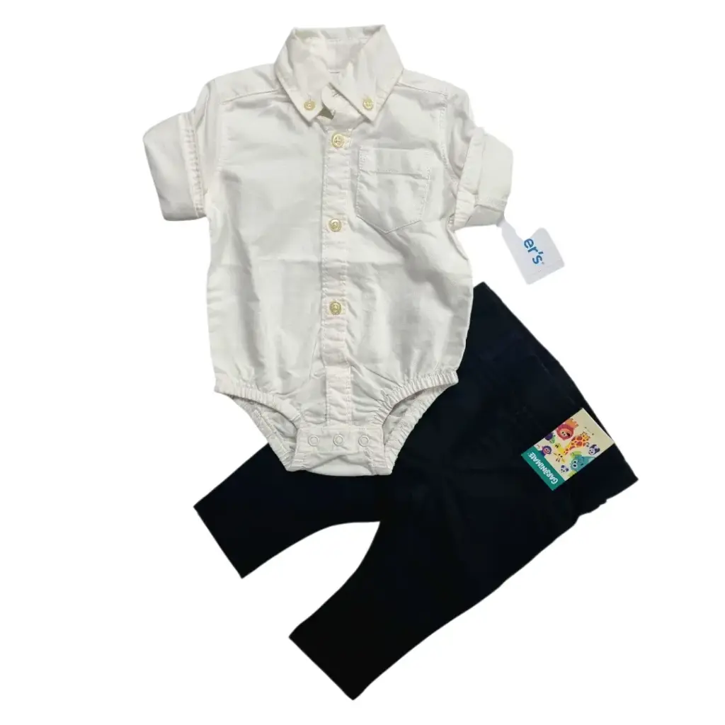 Camisa M/L tela gruesa, algodón y pantalón jogger color negro talla 3 meses