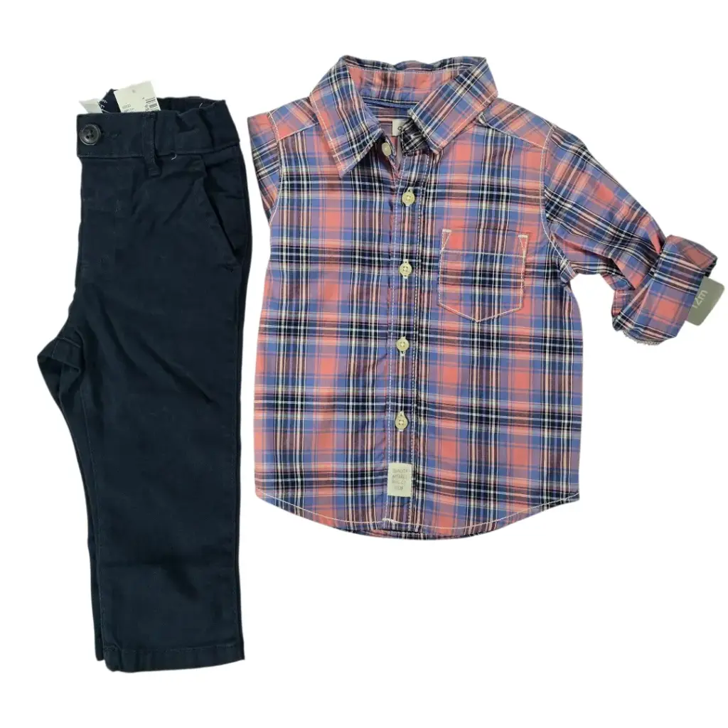 Set Casual con pantalón color negro con ajuste de cintura talla 12 meses 