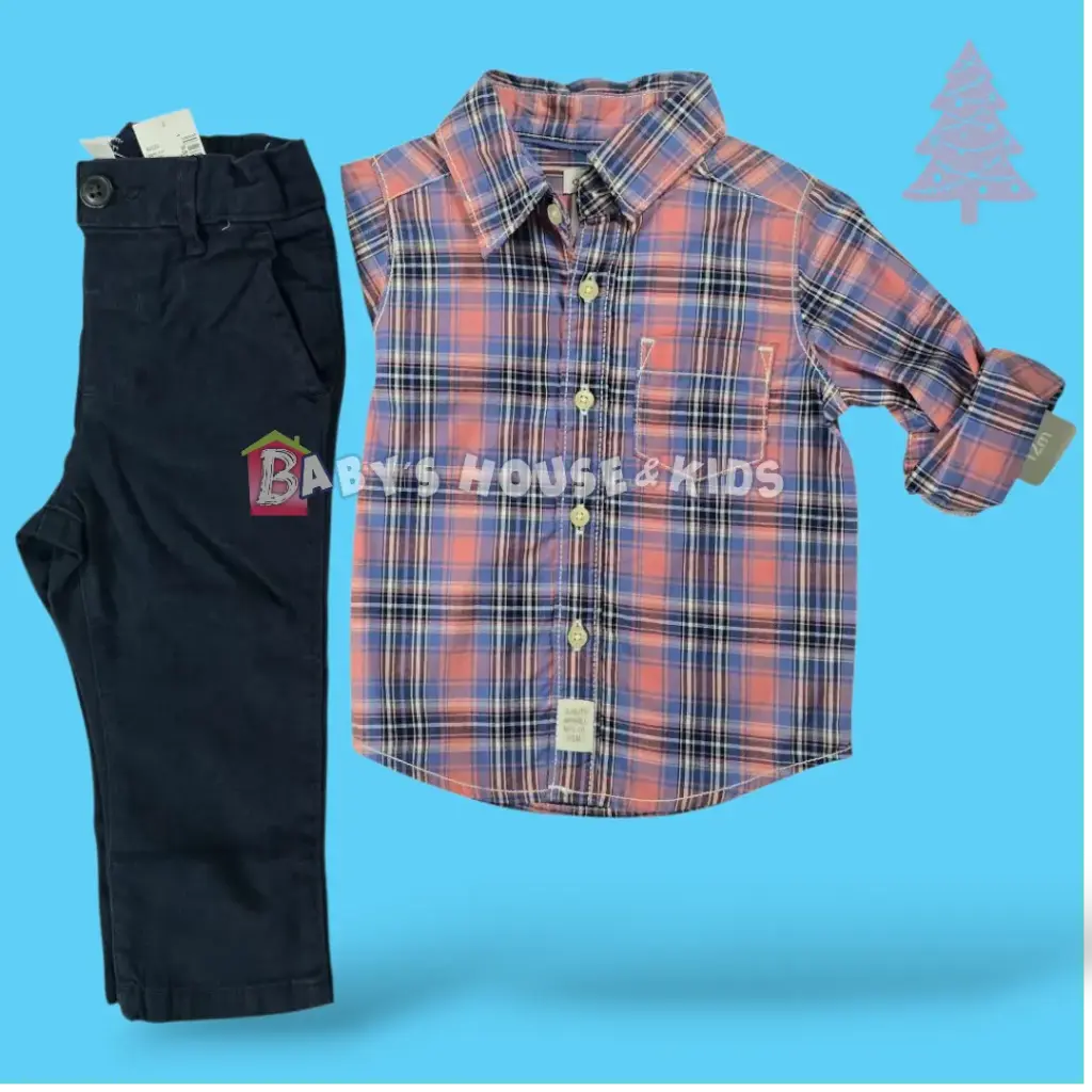 Set Casual con pantalón color negro con ajuste de cintura talla 12 meses 