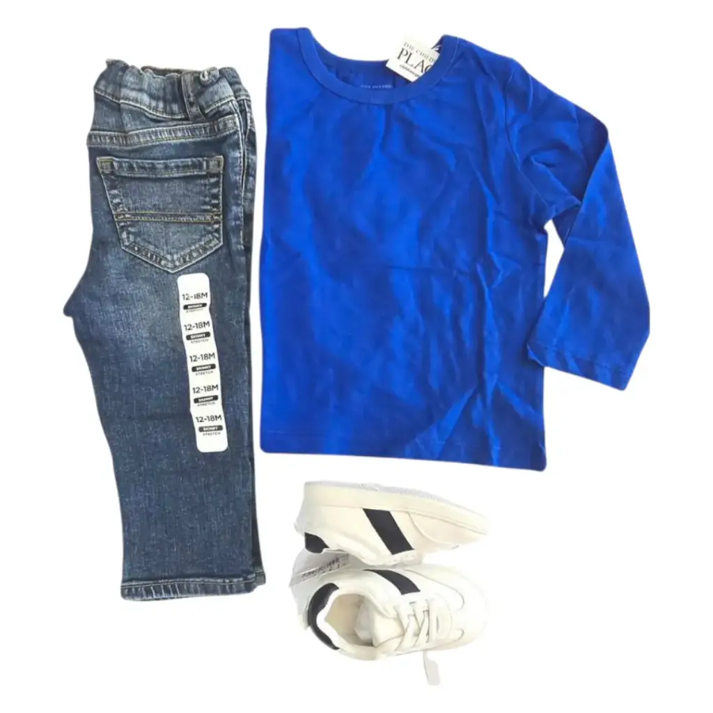 Camiseta azul manga larga y Jeans talla 12 meses