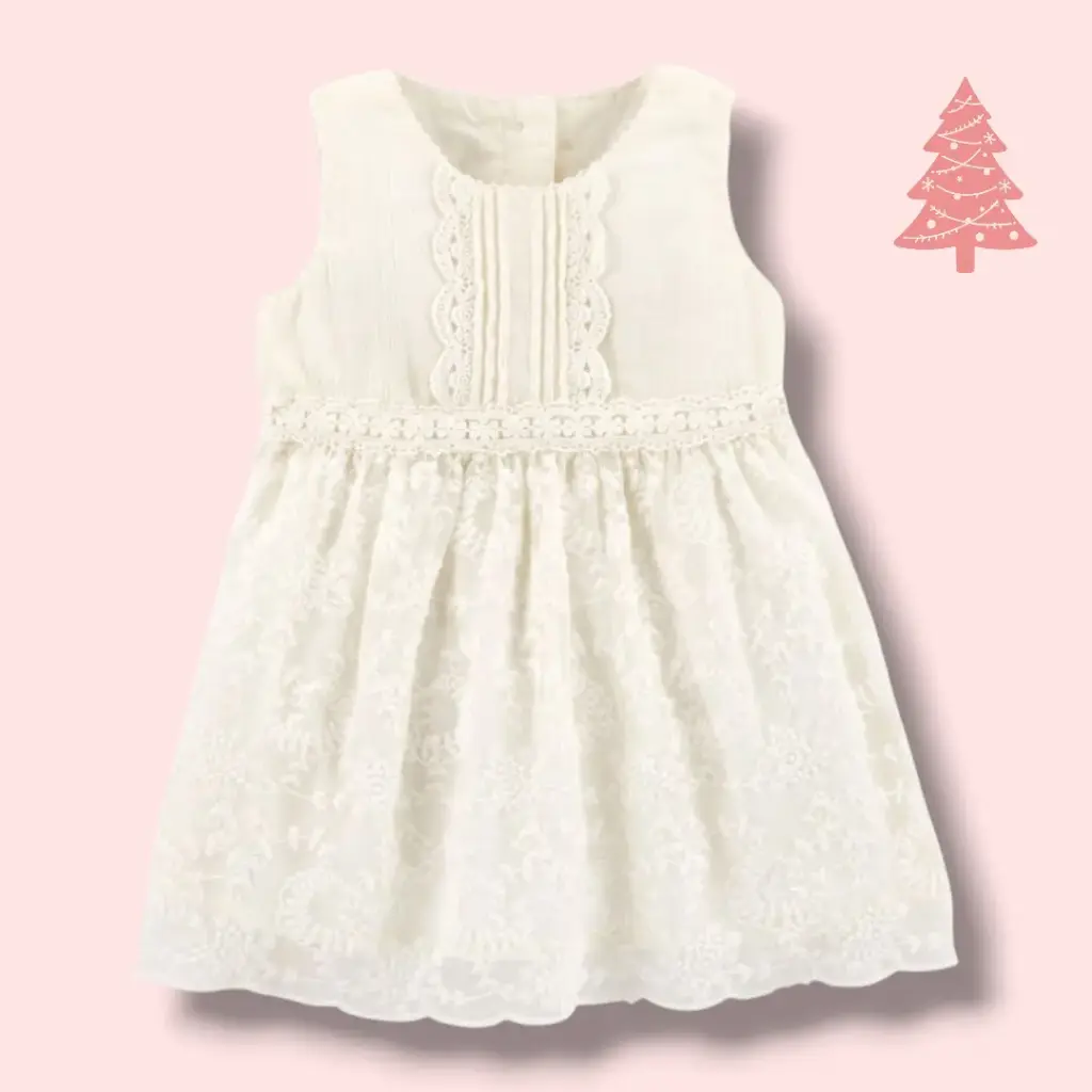 Vestido con bordados color ivory, talla 12 meses