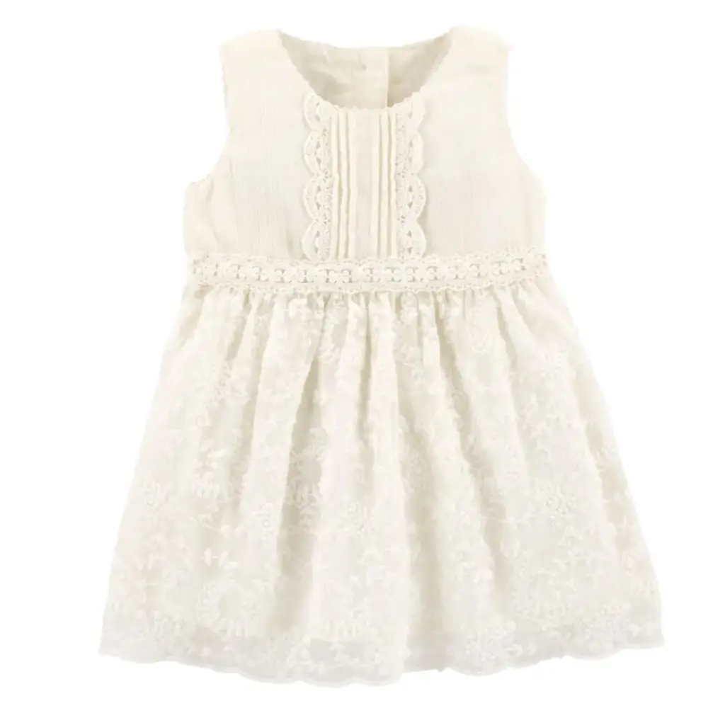 Vestido con estilos bordados color ivory talla 12 meses