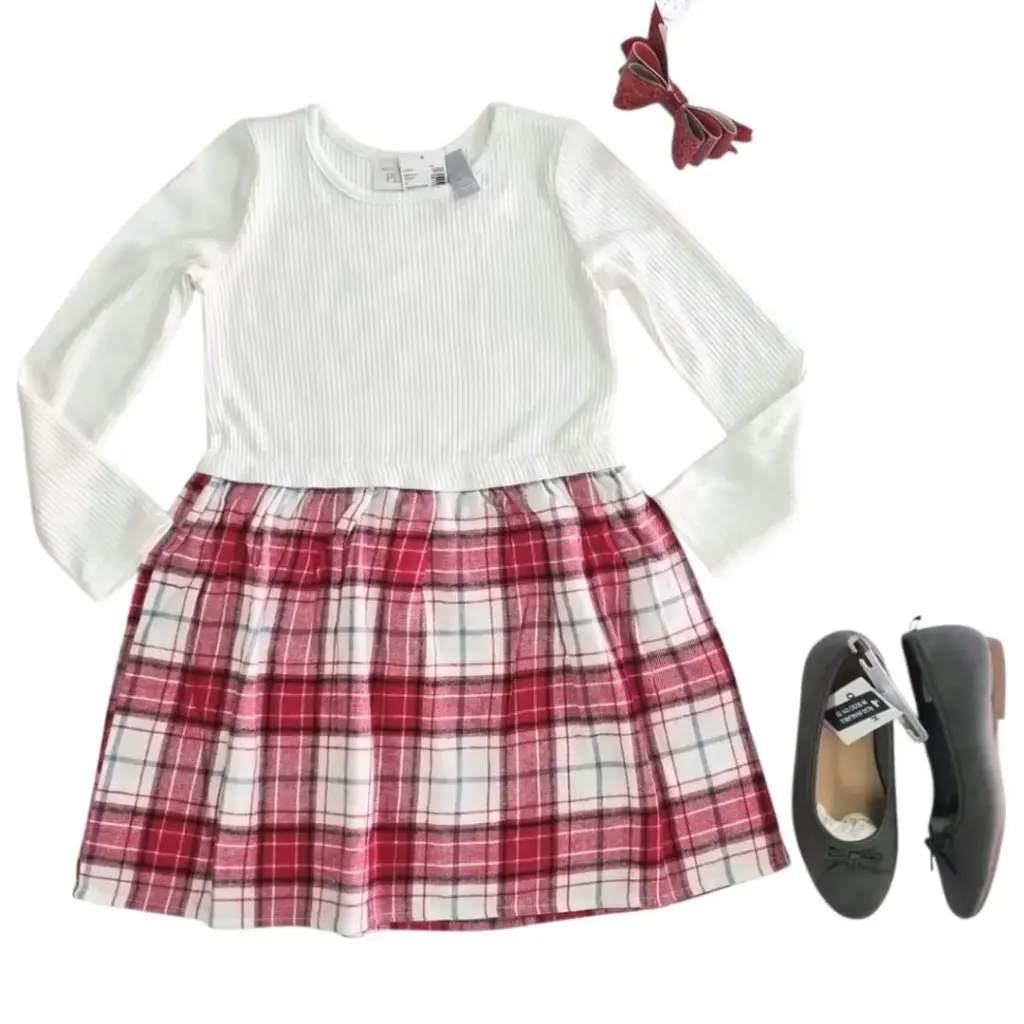  Vestido blanco y cuadriculado en la parte inferior, talla 3t