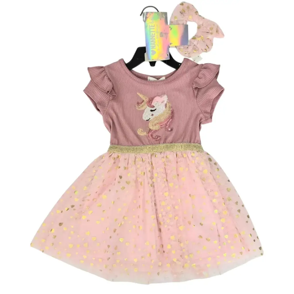 Vestido con figura de unicornio y tutú con brillos, talla 3t, incluye cola para el cabello 