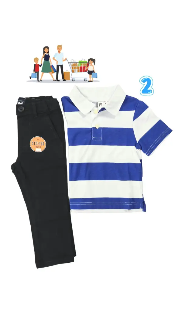 Set pantalón y camisa polo azul y blanco 2t varón 