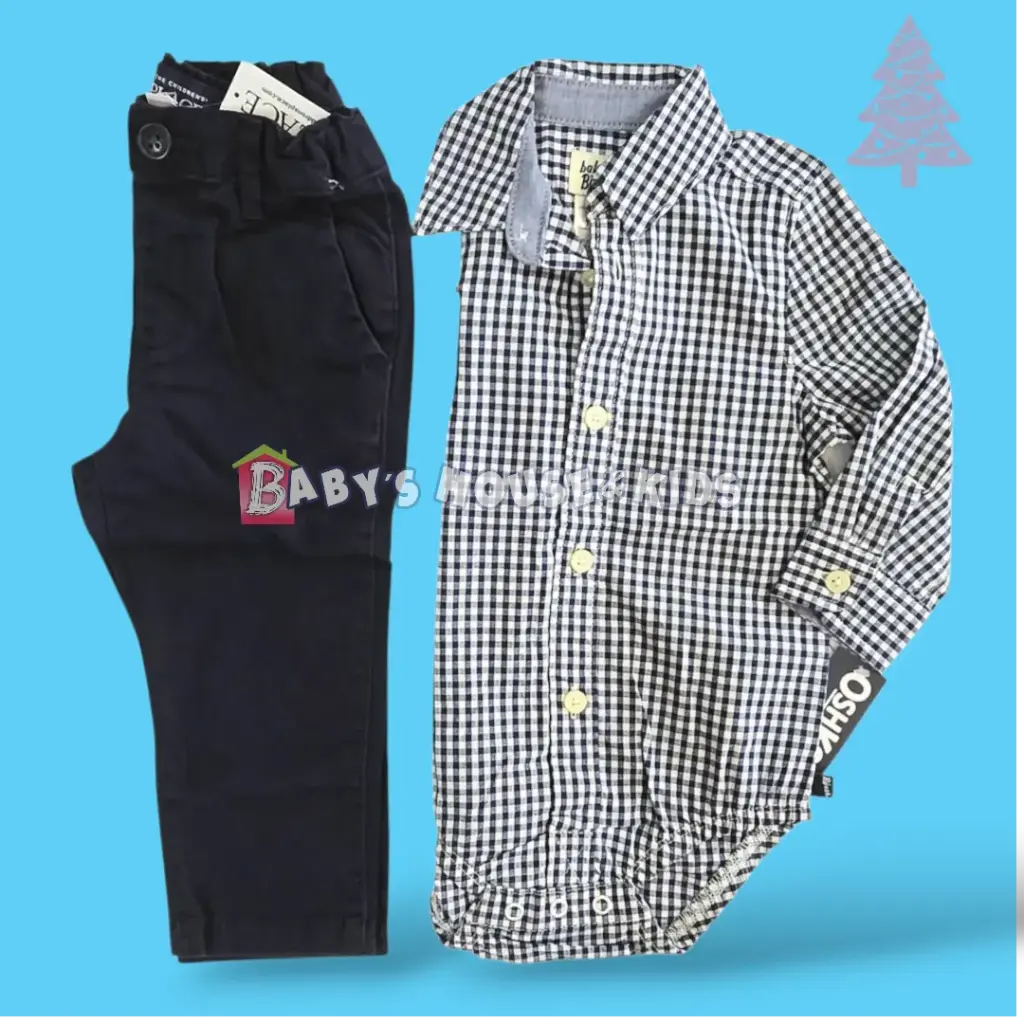 Camisa manga larga  con botones y pantalón negro, talla 2t 