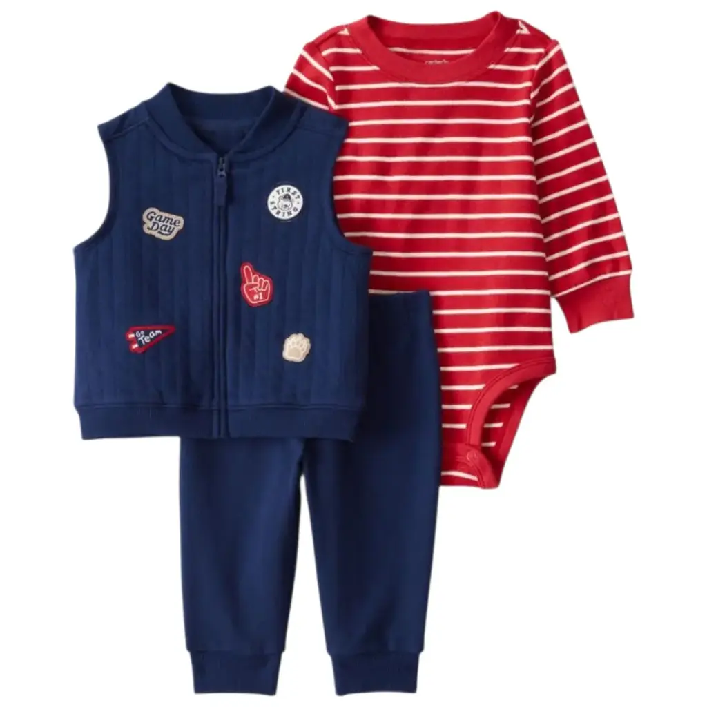 Set 3 piezas azul y rojo talla 12 meses