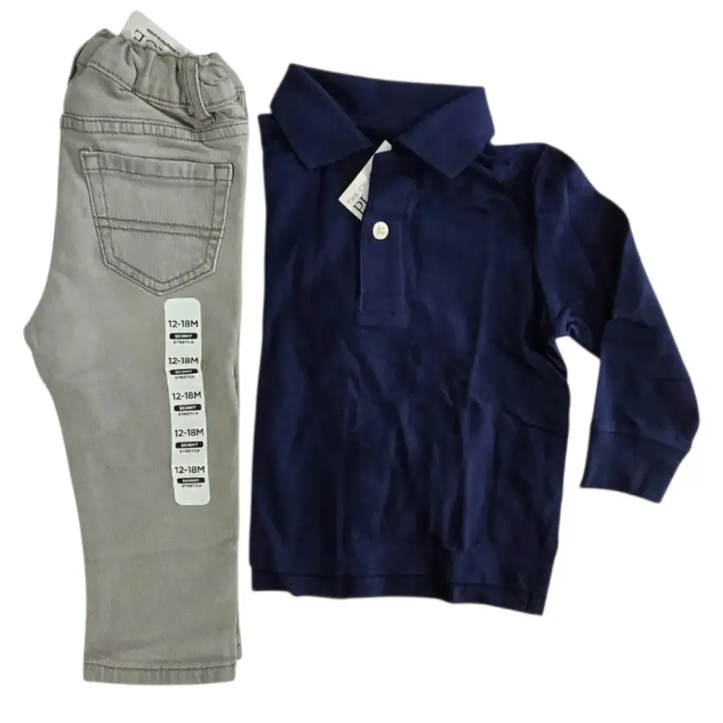 Polo azul marino y Jeans talla 12 meses 