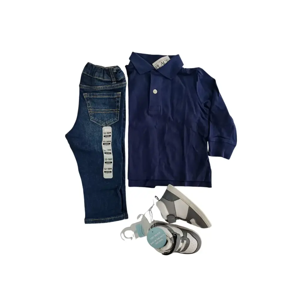 Set polo azul marino y blue jean 12 meses varón 
