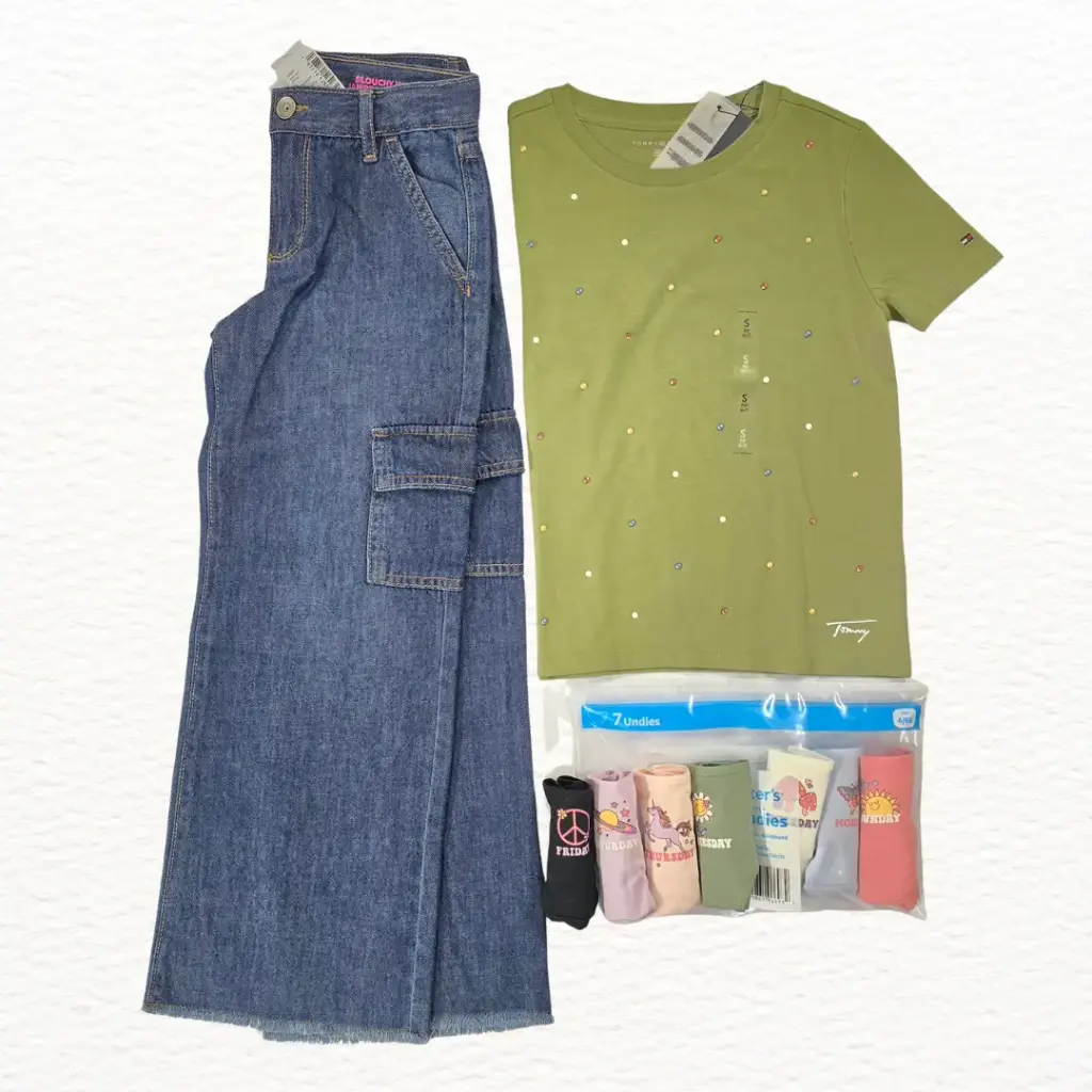 Camiseta con perlas y Jeans ancho, talla 4t niña