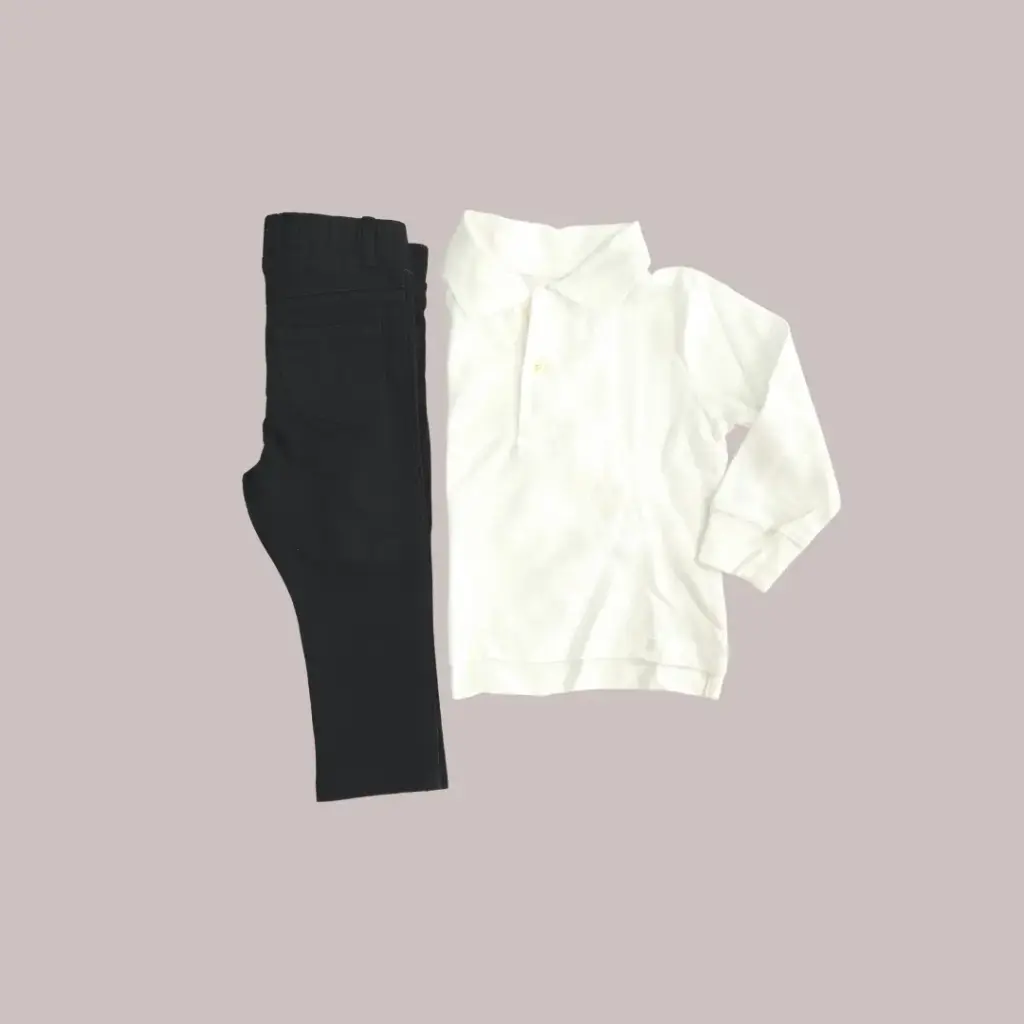 Set pantalón negro y Camisa polo manga larga talla 18 meses varón 
