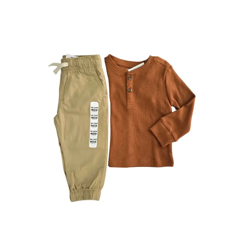 Set Camisa stretch café y jogger talla 18 meses varón 