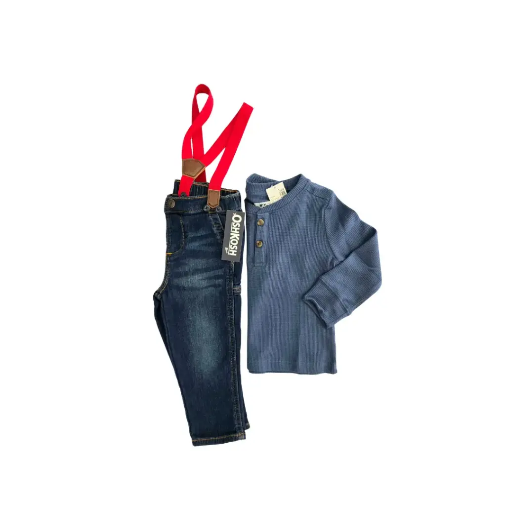 Set Camisa azul y Jean con tirantes talla 18 meses varón 