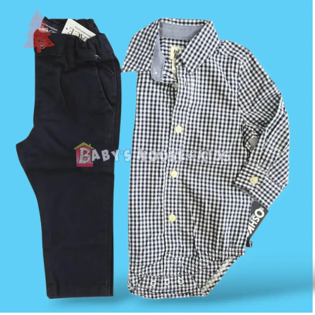 Set Formal camisa cuadriculada y pantalón,talla 18 meses