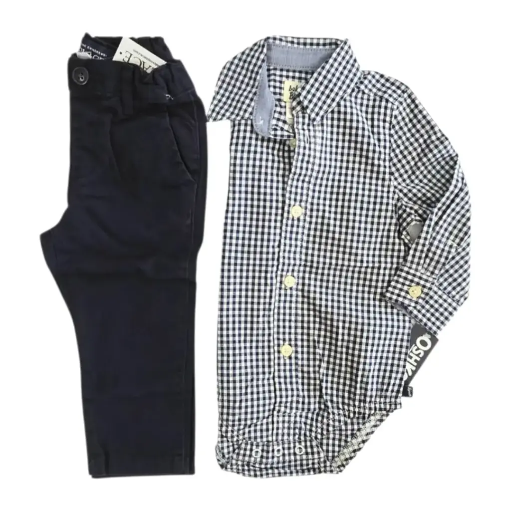 Set Formal camisa cuadriculada y pantalón,talla 18 meses