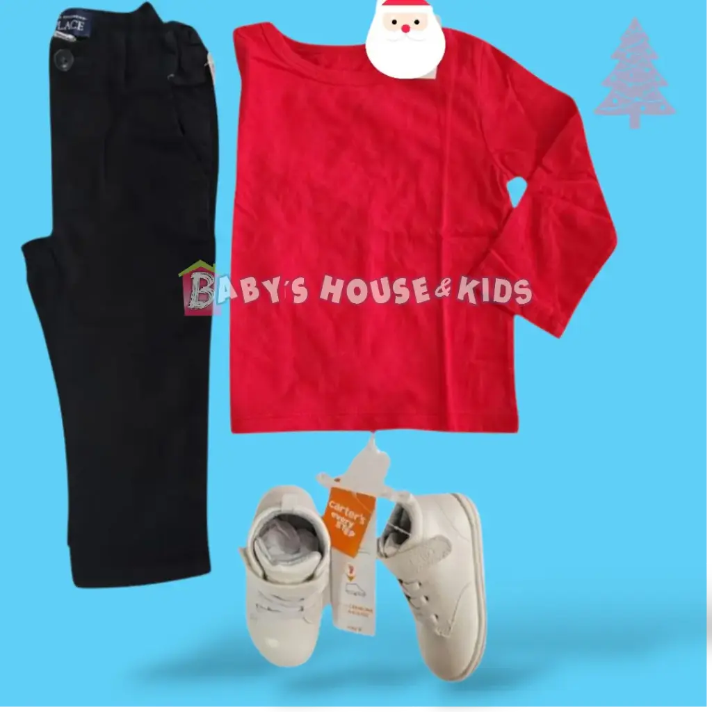 Set Camiseta roja y Jean color negro talla 18 meses varón 