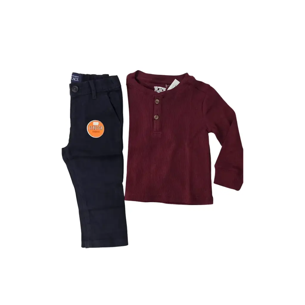 Set Camisa color vino y pantalón negro talla 18 meses varón 
