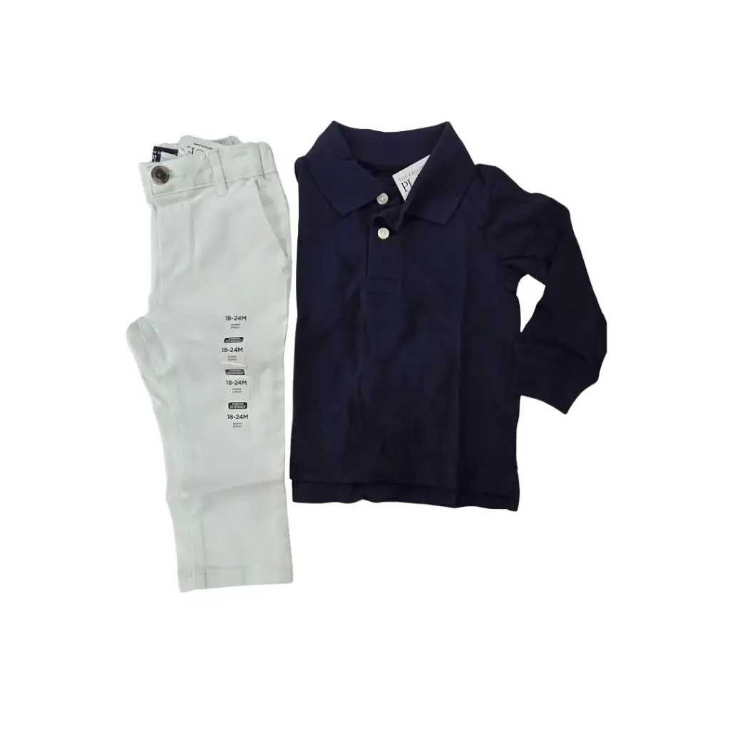Set polo manga larga azul marino y pantalón blanco talla 18 meses varón 