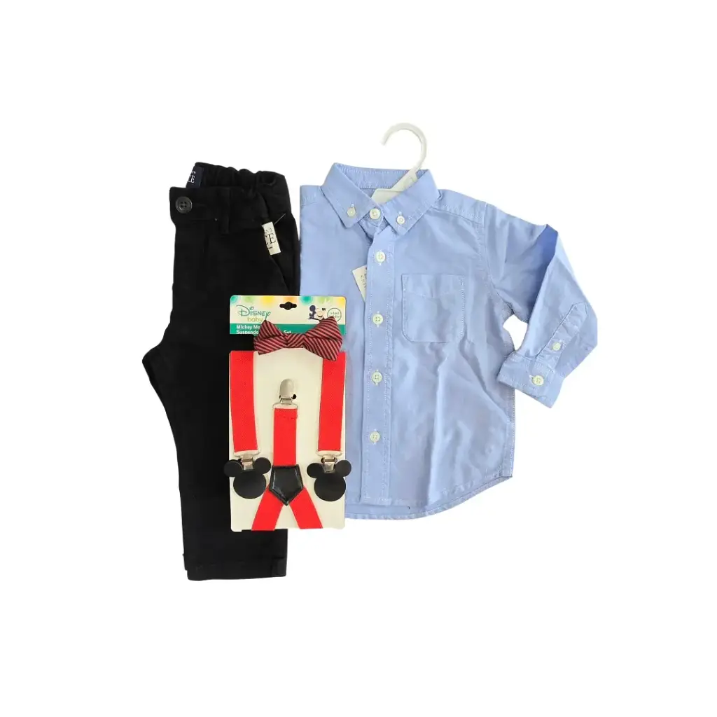 Camisa azul Formal y pantalón negro talla 18 meses