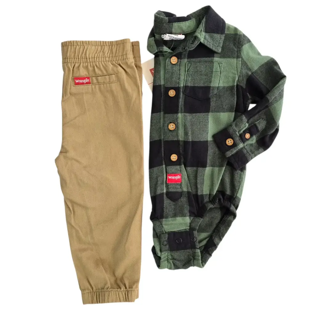 Set formal camisa verde y negro, talla 18 meses