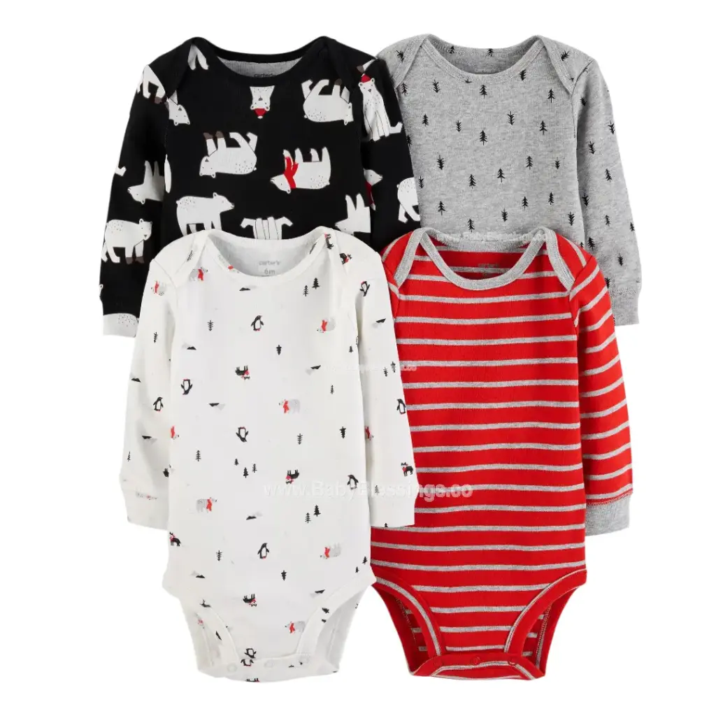 Set de 4 mamelucos manga larga, talla 18 meses