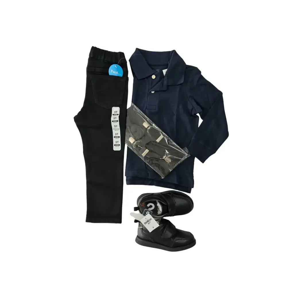 Set polo manga larga azul marino y pantalón negro talla 3t de varón 