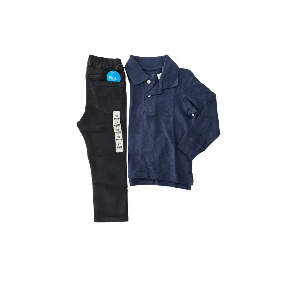 Polo manga larga y Jean negro talla 3t de varón 