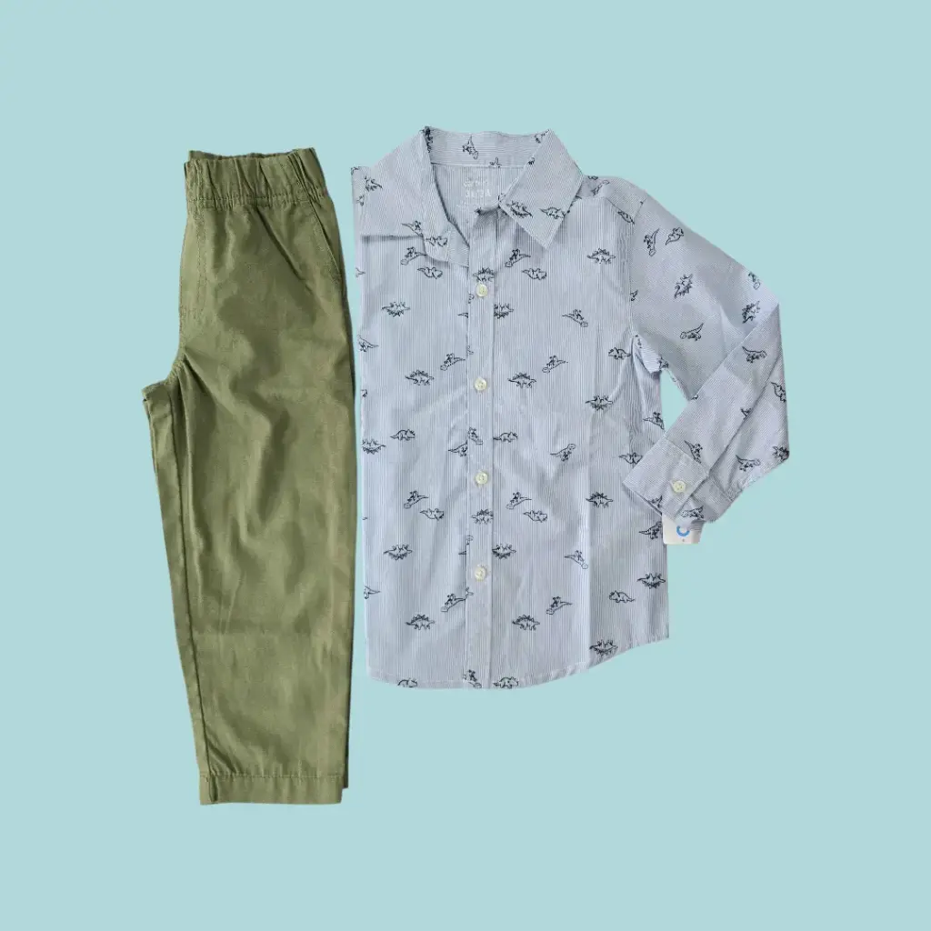 Set Manga larga de botones y pantalón verde, talla 3t 