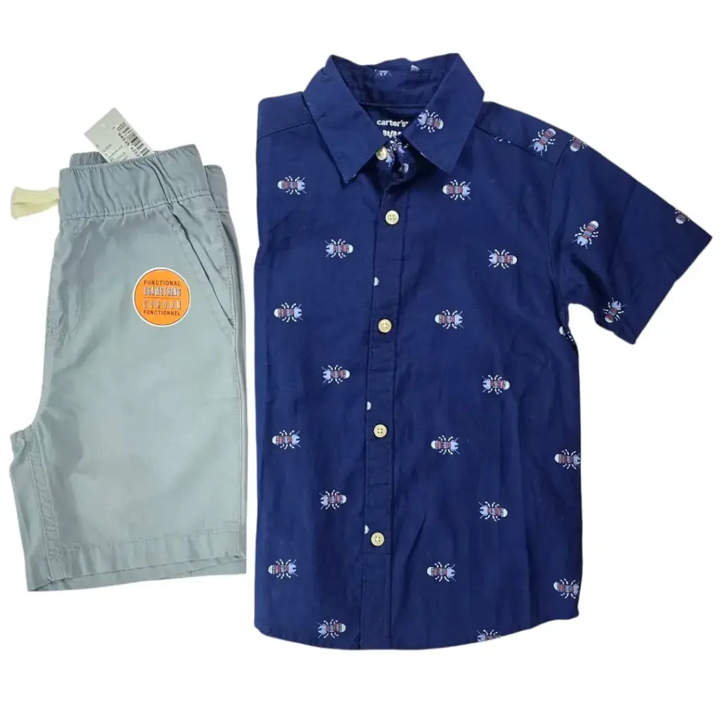 Manga corta de botones y Short gris, talla 3t 