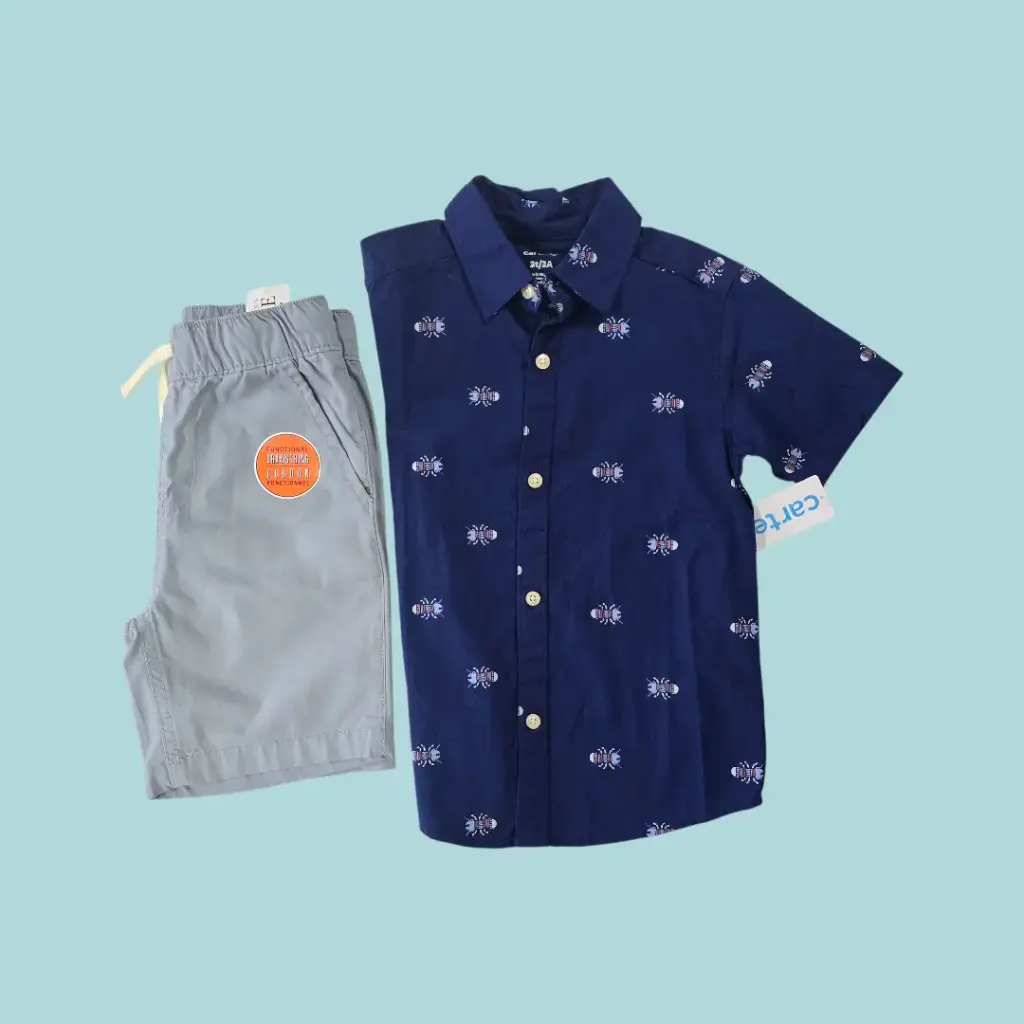 Manga corta de botones y Short gris, talla 3t 