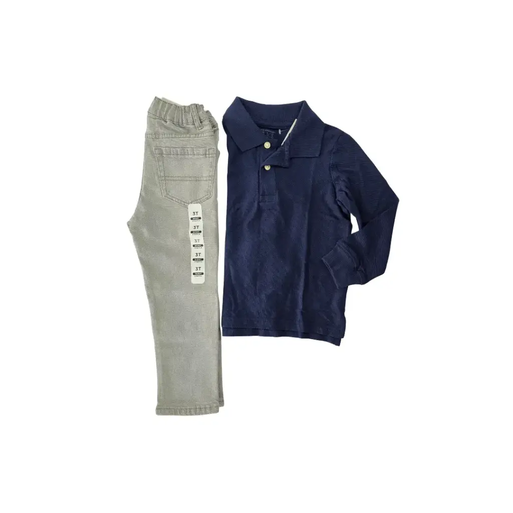 Polo azul marino y Jean gris talla 3t de varón 