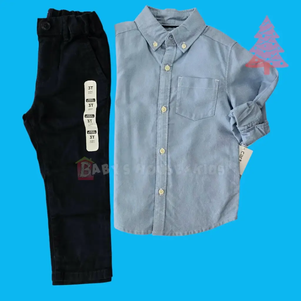 Manga larga de botones y pantalón negro formal, talla 3t 