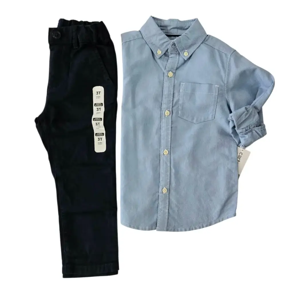 Manga larga de botones y pantalón negro formal, talla 3t 