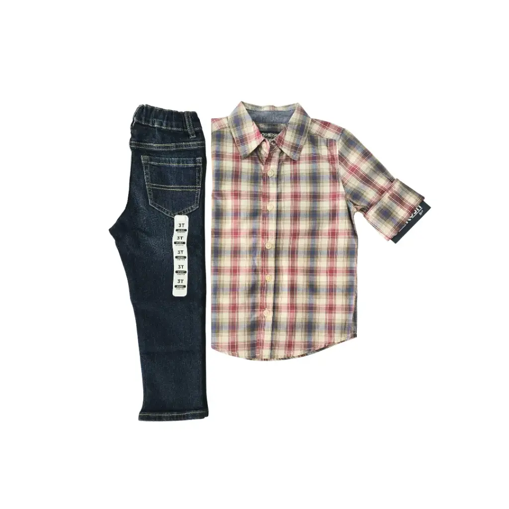Camisa cuadriculada y Jean talla 3t de varón 