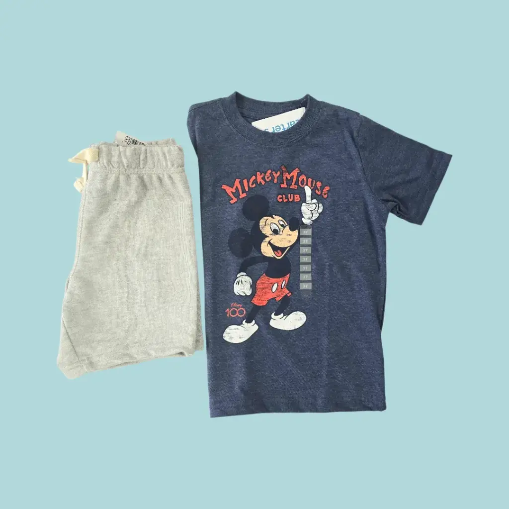 Camiseta mickey mouse y short fresco de algodón, talla 3t