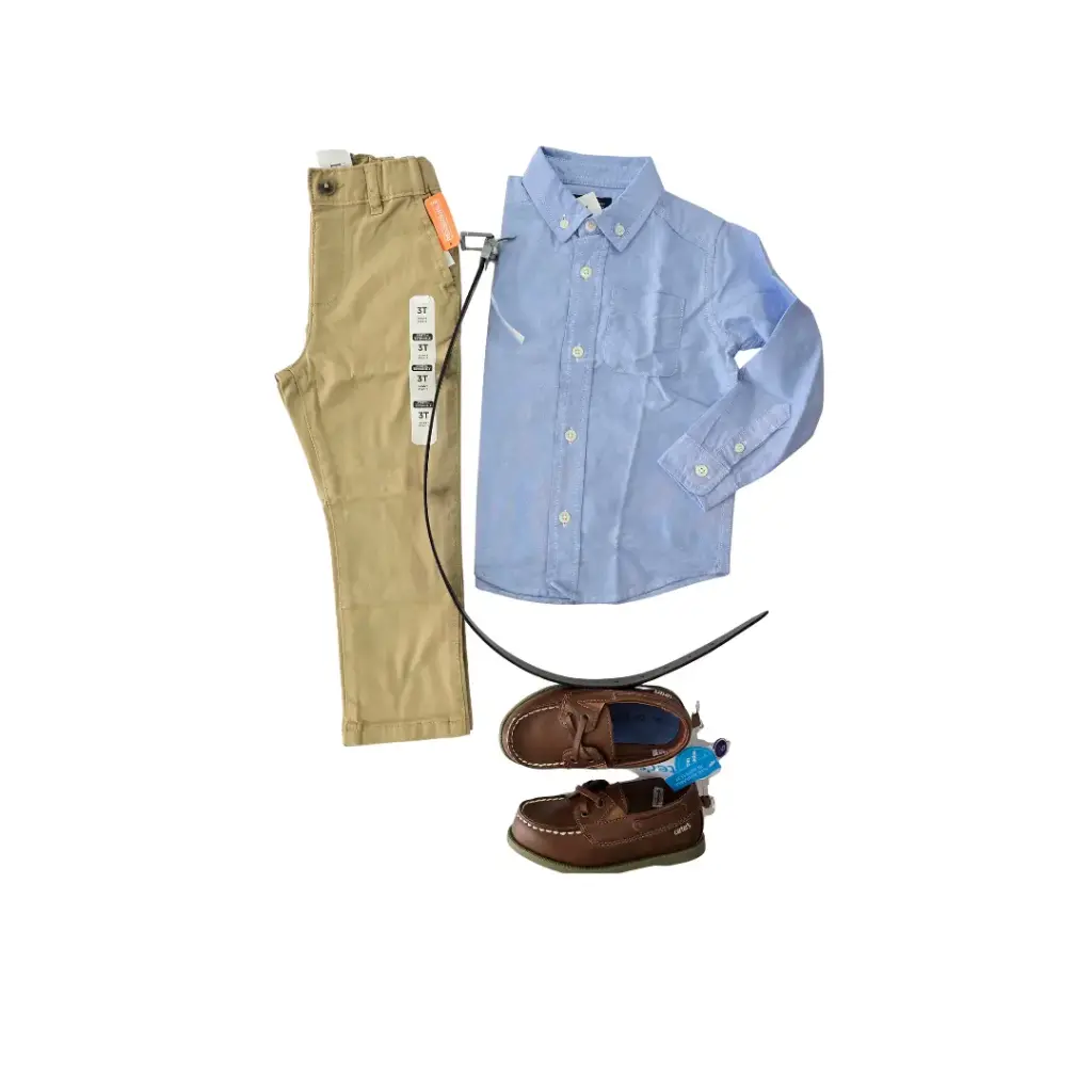 Camisa azul de botones y pantalón caky talla 3t de varón 