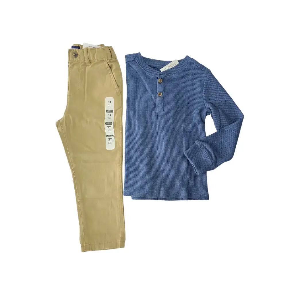 Camisa azul suave stretch y pantalón caky talla 3t de varón 