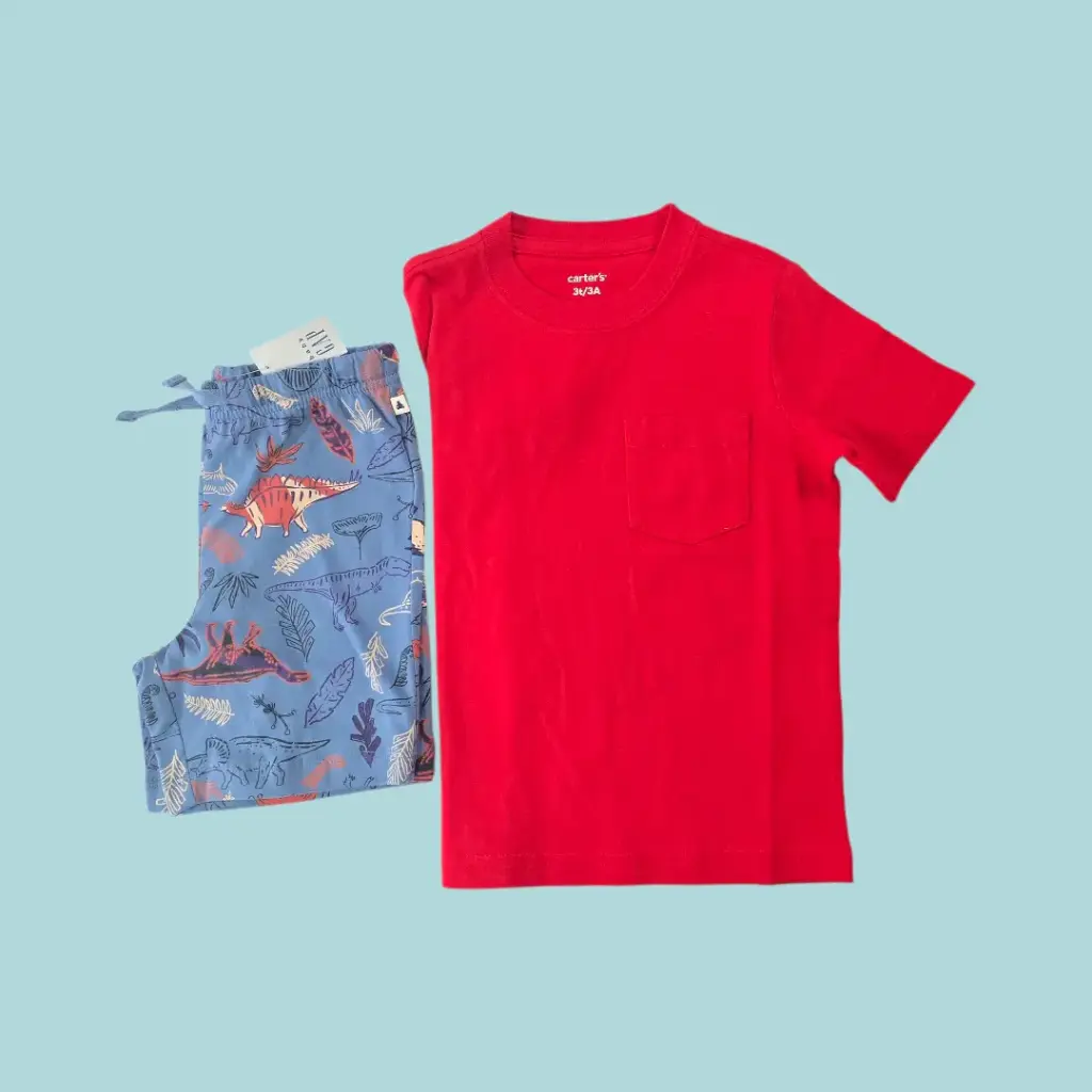 Camisa tipo polo y Short de dinosaurios, talla 3t 