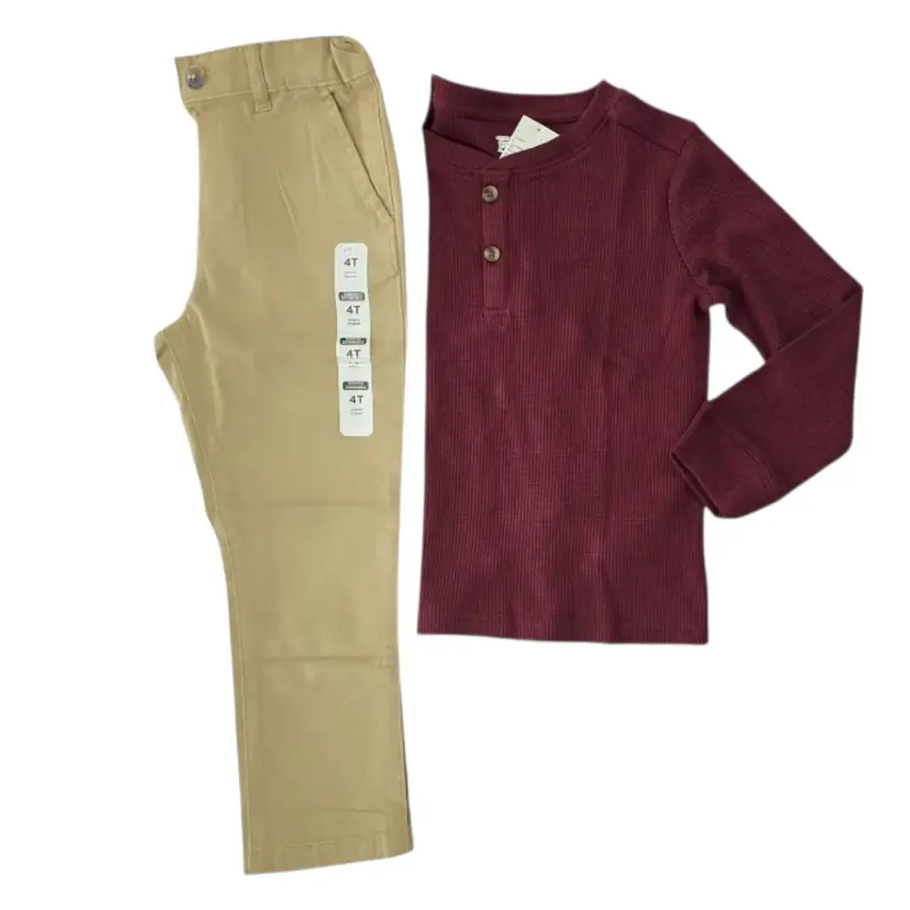 Camisa ocre y pantalón caky, talla 4t