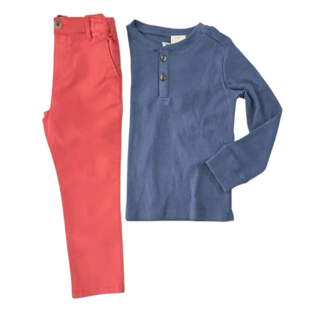 Camisa manga larga azul aqua y pantalón talla 4