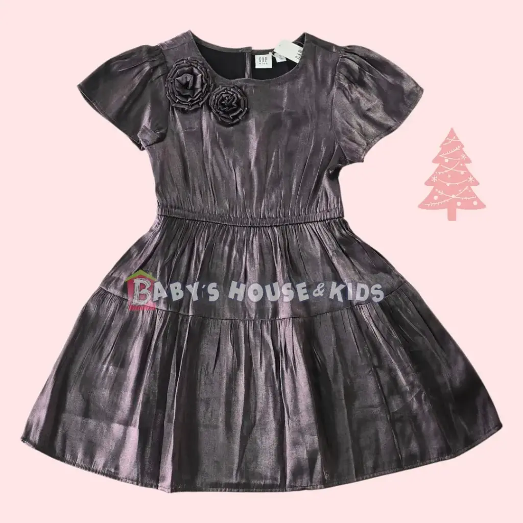 Vestido gris, tela satín, talla 8 