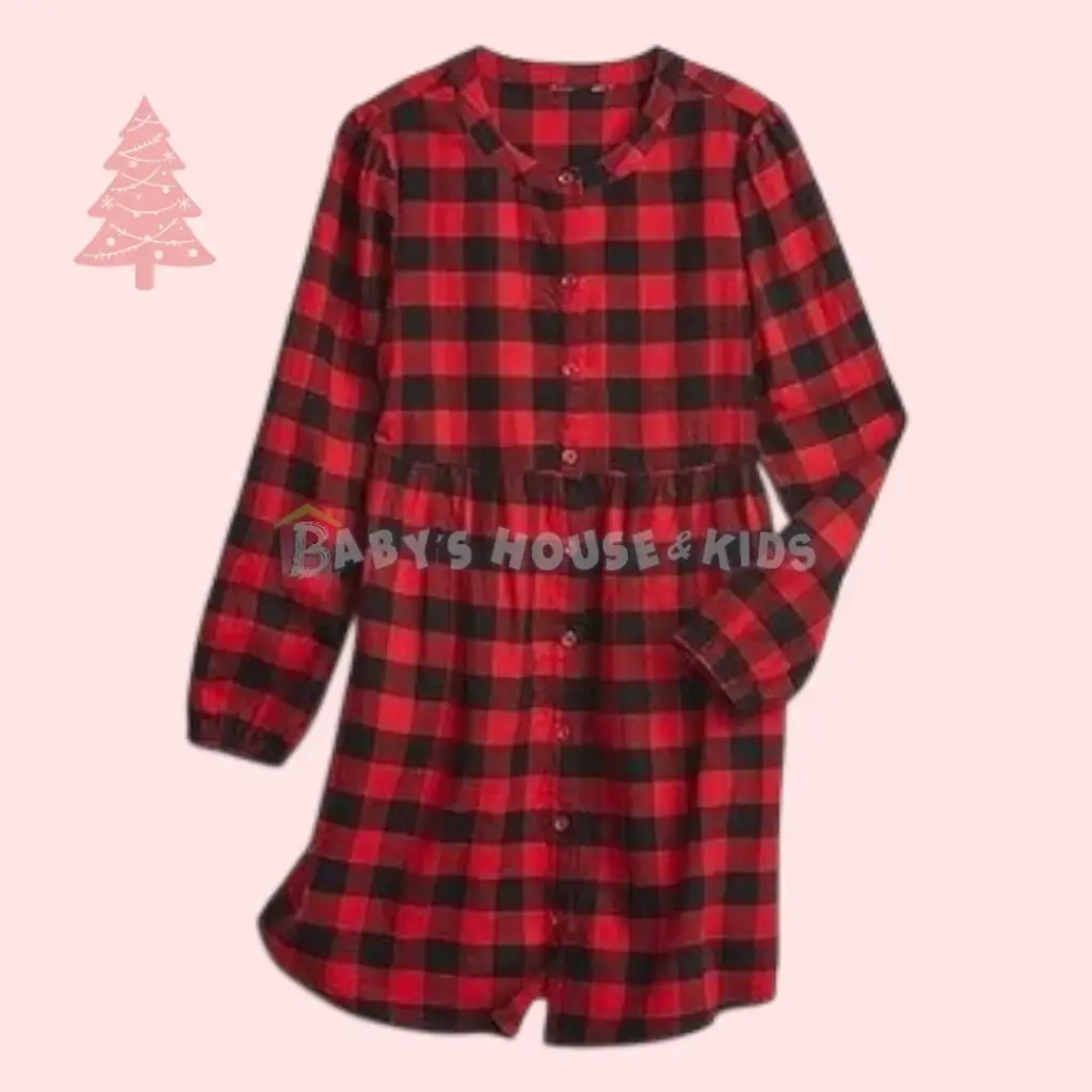 Vestido manga larga de botones cuadriculado, talla 8 