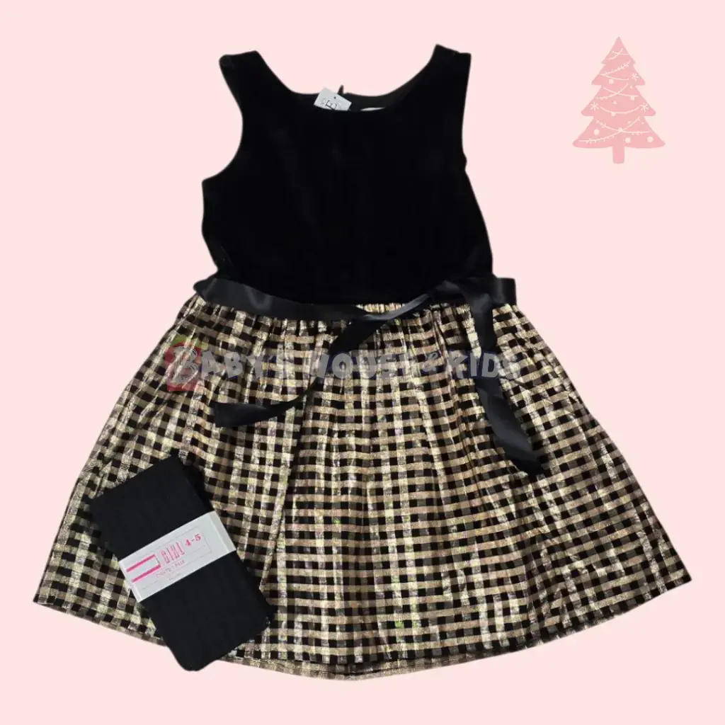 Vestido de pana negro y dorado, talla 5t 