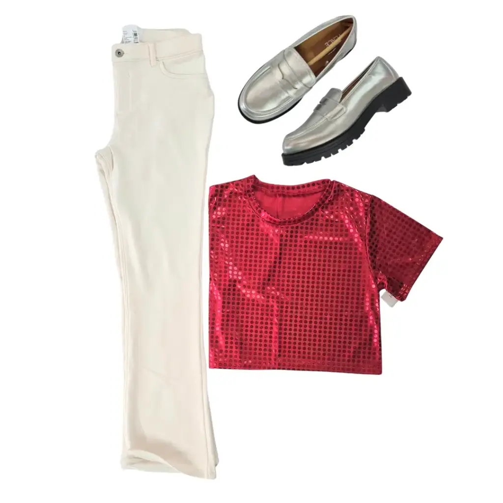 Blusa talle corto y jeggings, talla 16