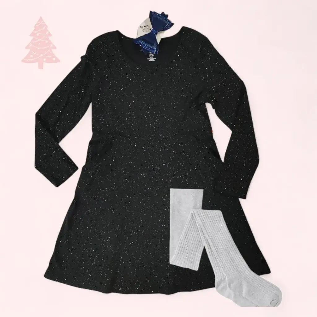 Vestido negro manga larga con brillos, talla 16