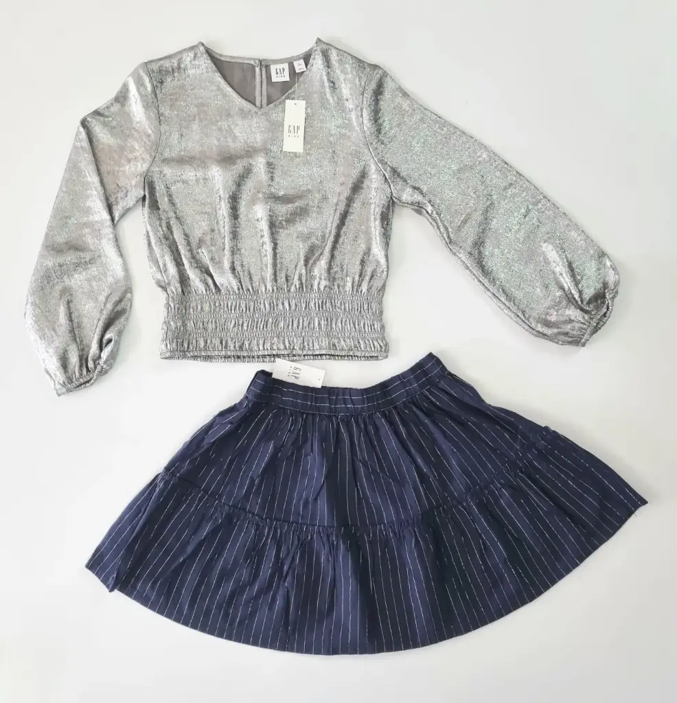 Blusa y falda brillante, talla 16