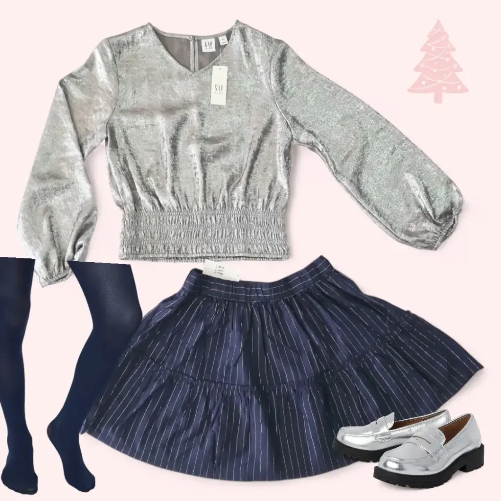 Blusa y falda brillante, talla 16